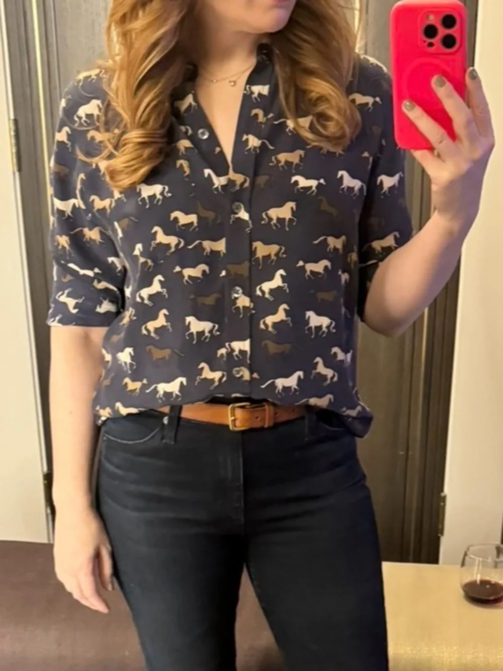 Rails Kate Horse Print Button-Down Shirt | Navy | Size Small | Equestrian Print